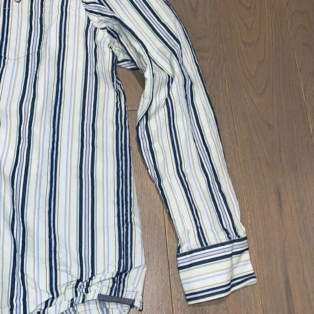 Tommy Bahama Men Size L White Blue Stripe Cotton Silk Shirt - Picture 5 of 10